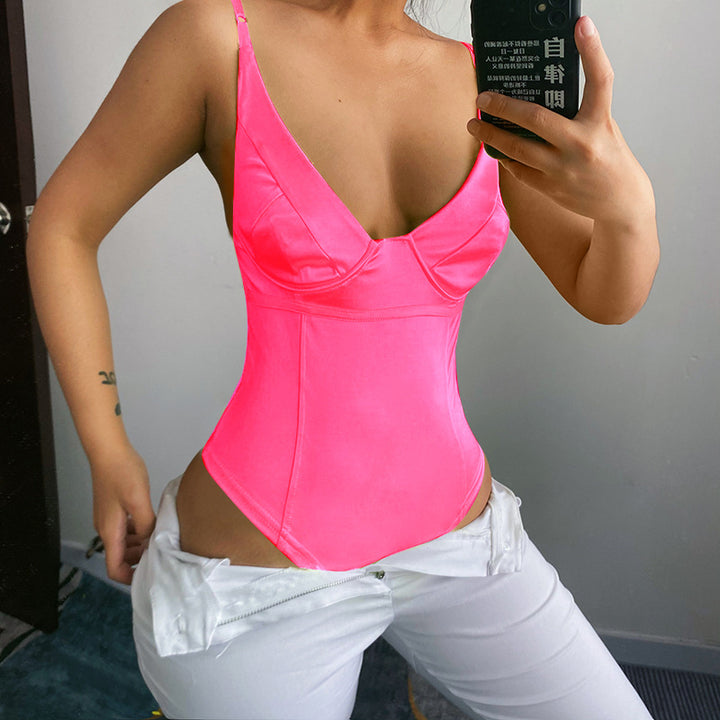 Dame Satin-Bustier-Top med dyp V-hals og elegant passform Skjora
