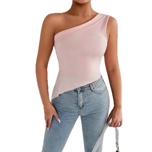 Damer asymmetrisk topp med off-shoulder design og elegant drapering Skjora