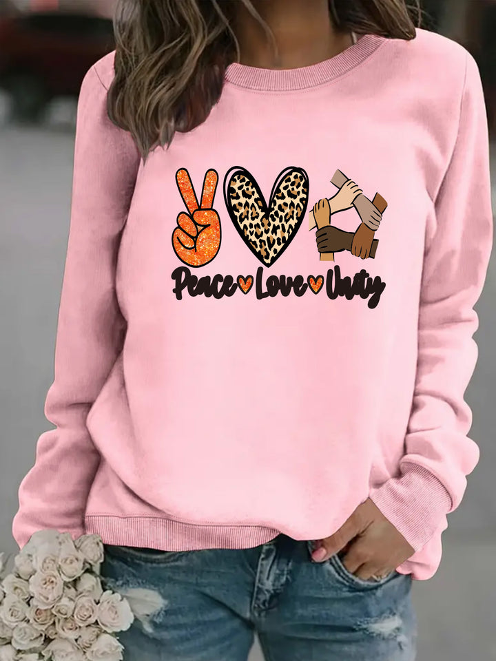 Kvinnegenser med kreativt Peace, Love & Unity-design Skjora