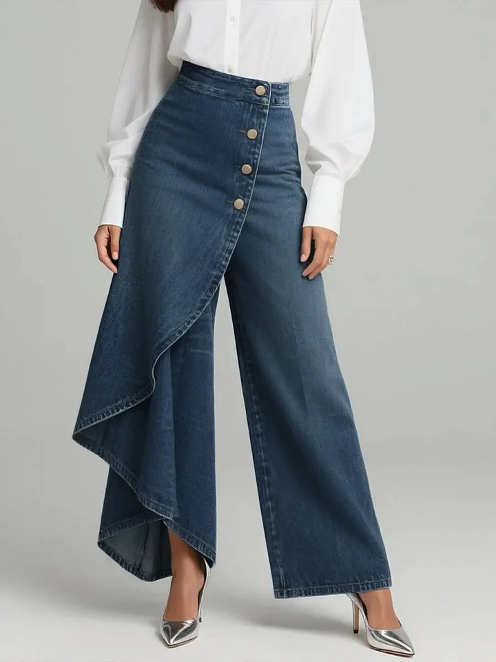 Kvinnens denimskjørt med asymmetrisk snitt og knappdetaljer Skjora