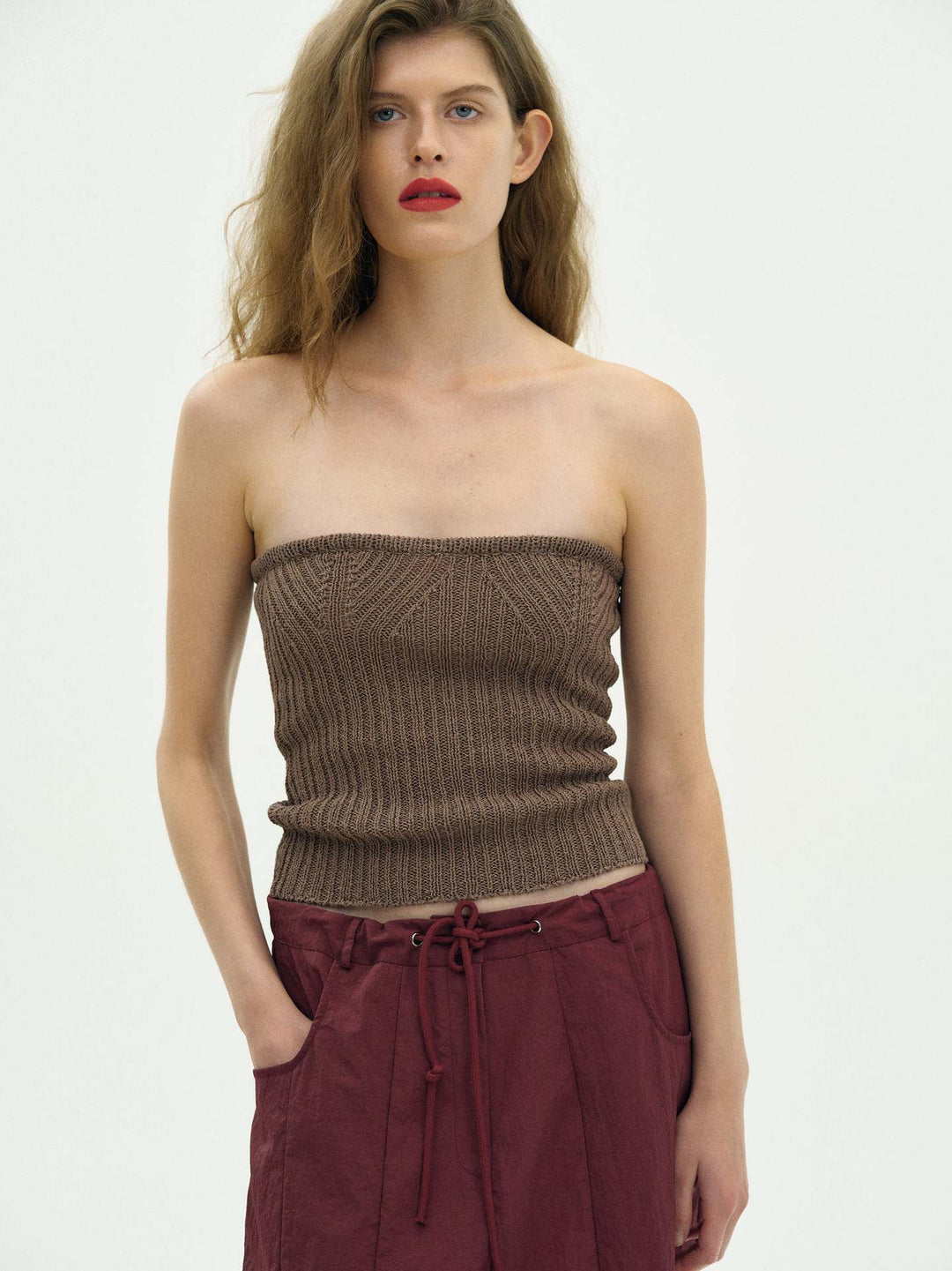 Dame Ribbstrikket Bandeau-Topp Skjora