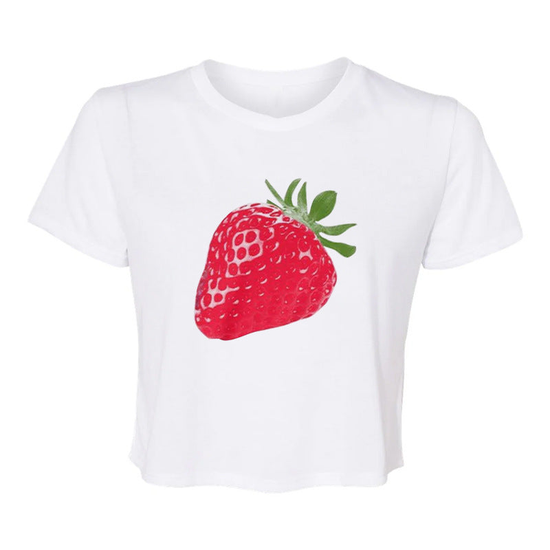 Dame cropped T-skjorte med fruktig jordbærdesign Skjora