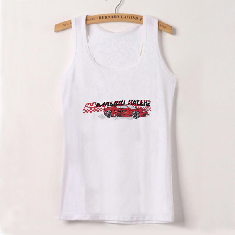 Dame cropped T-skjorte med retro racingbil-motiv Skjora
