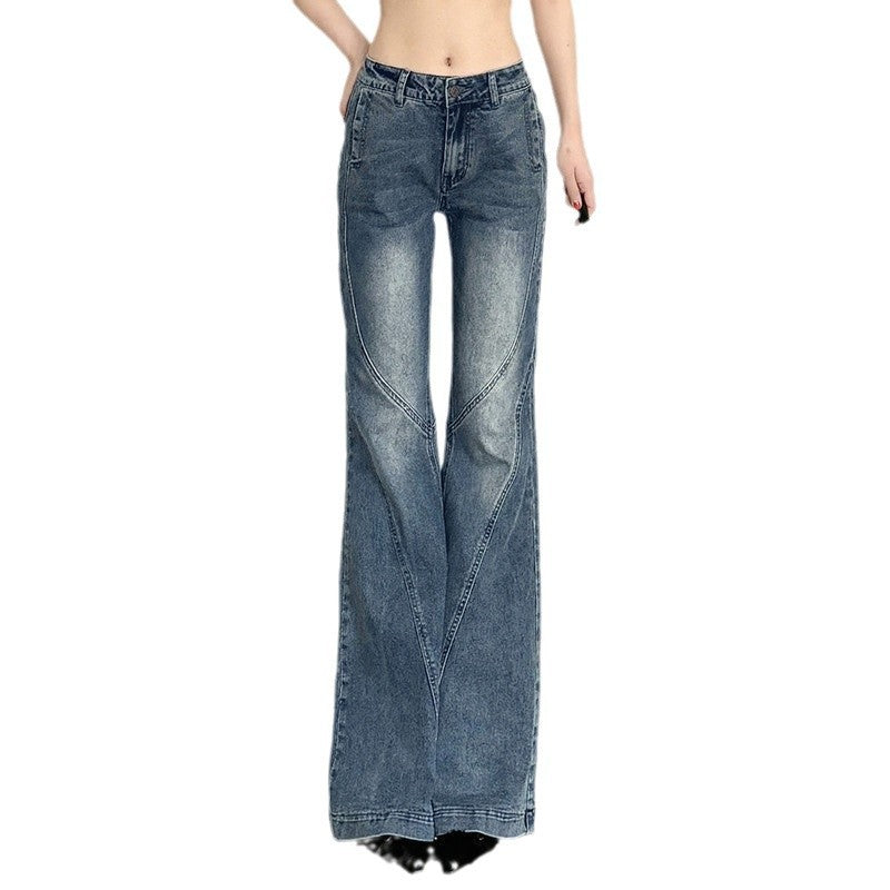 Dame klassiske Flared Jeans med høy midje og frynset hem Skjora