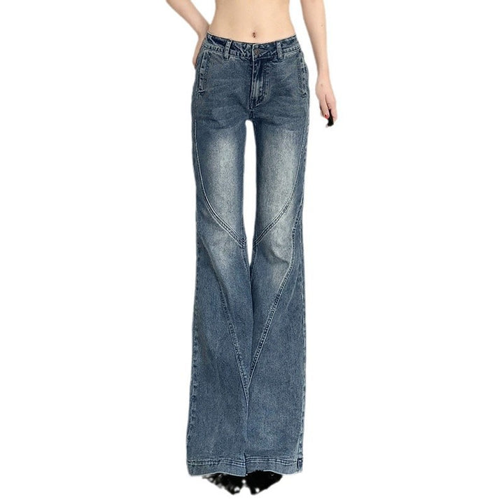 Dame klassiske Flared Jeans med høy midje og frynset hem Skjora