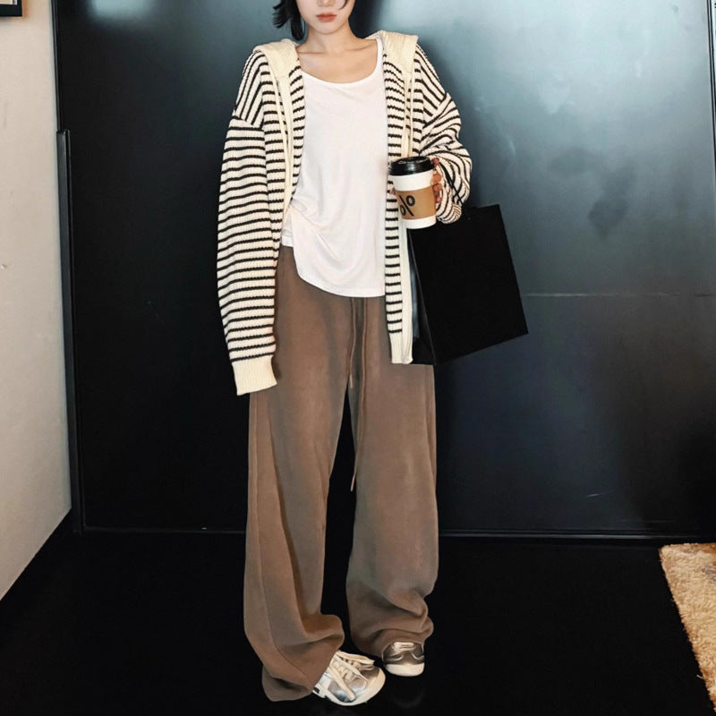Dame Oversized Cardigan med Glidelås og Hette Skjora