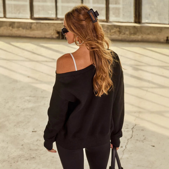 Dame Casual Off-Shoulder Genser med Bred Ermer og Motebaserte Detaljer Skjora