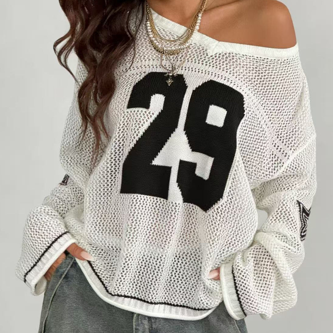 Damen lässiger Oversized Pullover mit grafischem Muster Skjora