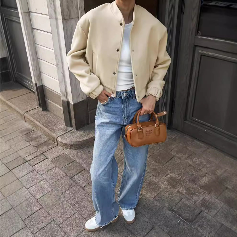 Dame casual faux lærjakke med stilfull glidelås og elegante mansjetter Skjora