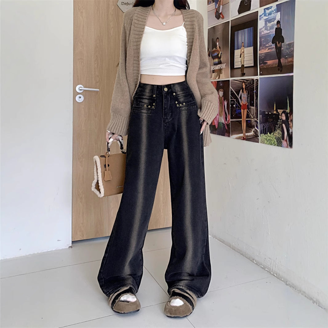 Dames brede jeans med detaljert knappdesign Skjora