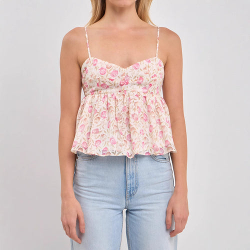 Damer Peplum-top med blomsterprint og delikate spaghetti-stropper Skjora