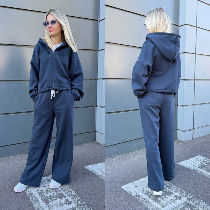 Dame Oversized Hoodie og Vide Bukser Sett Skjora