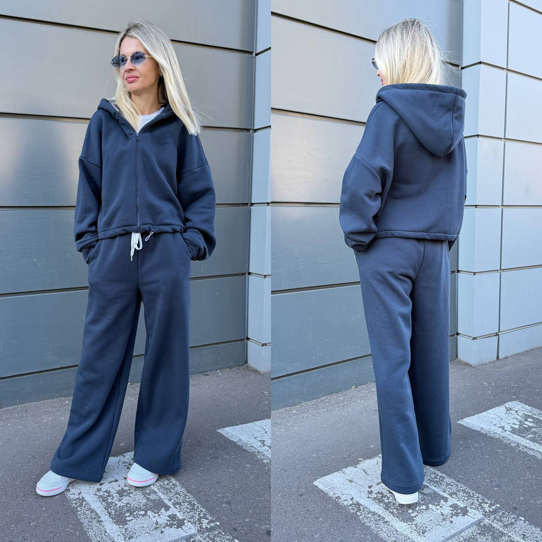 Dame Oversized Hoodie og vid bukse Sett Skjora