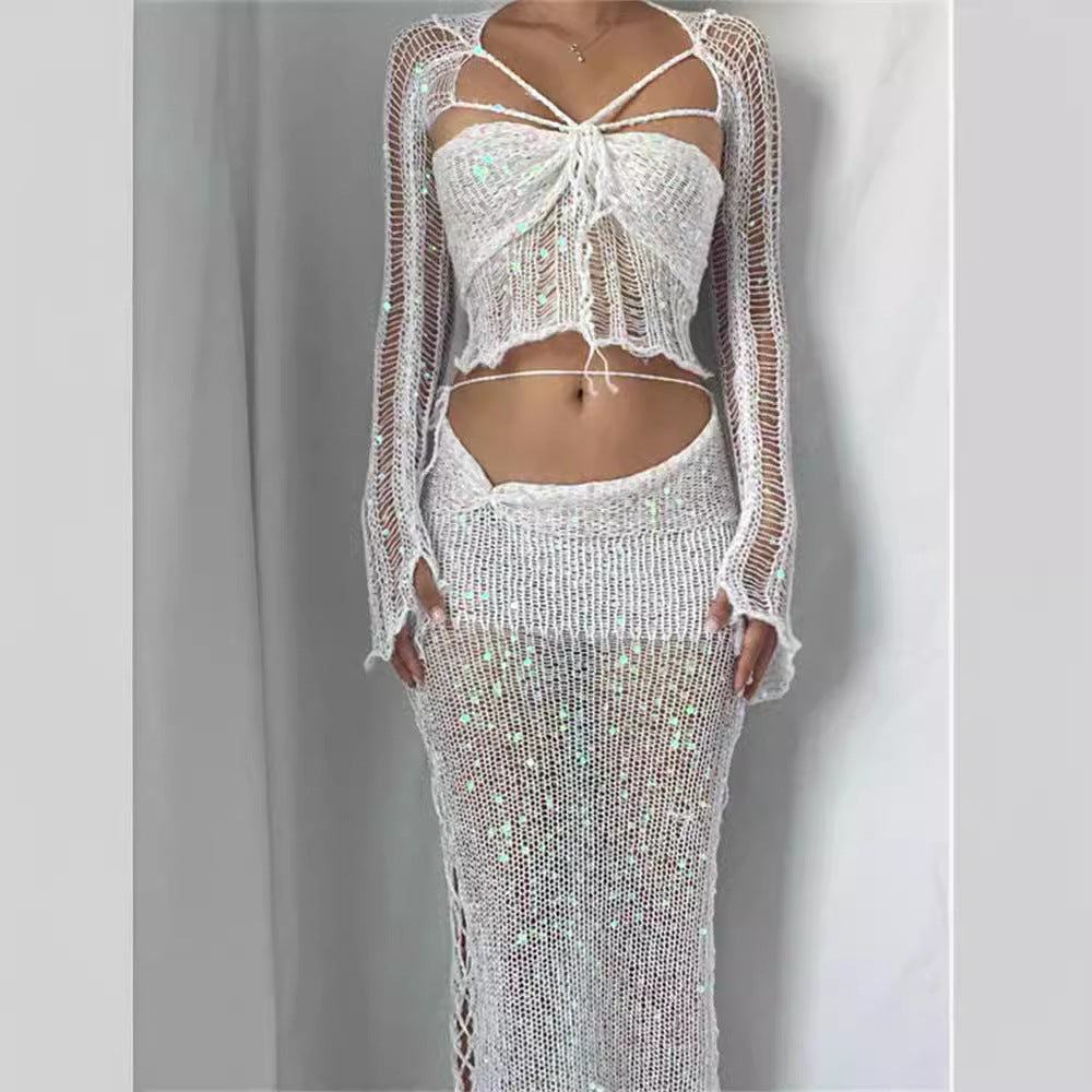 Damer Glitrende Netting Bukser med Glitrende Pailletter og Elegant Design