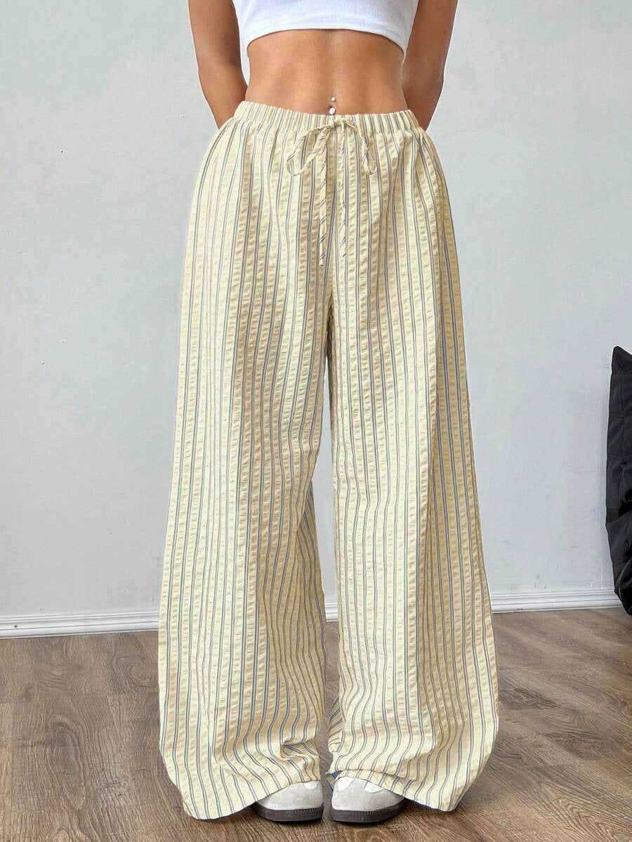 Dame casual høy midje bukser i stripet design Skjora