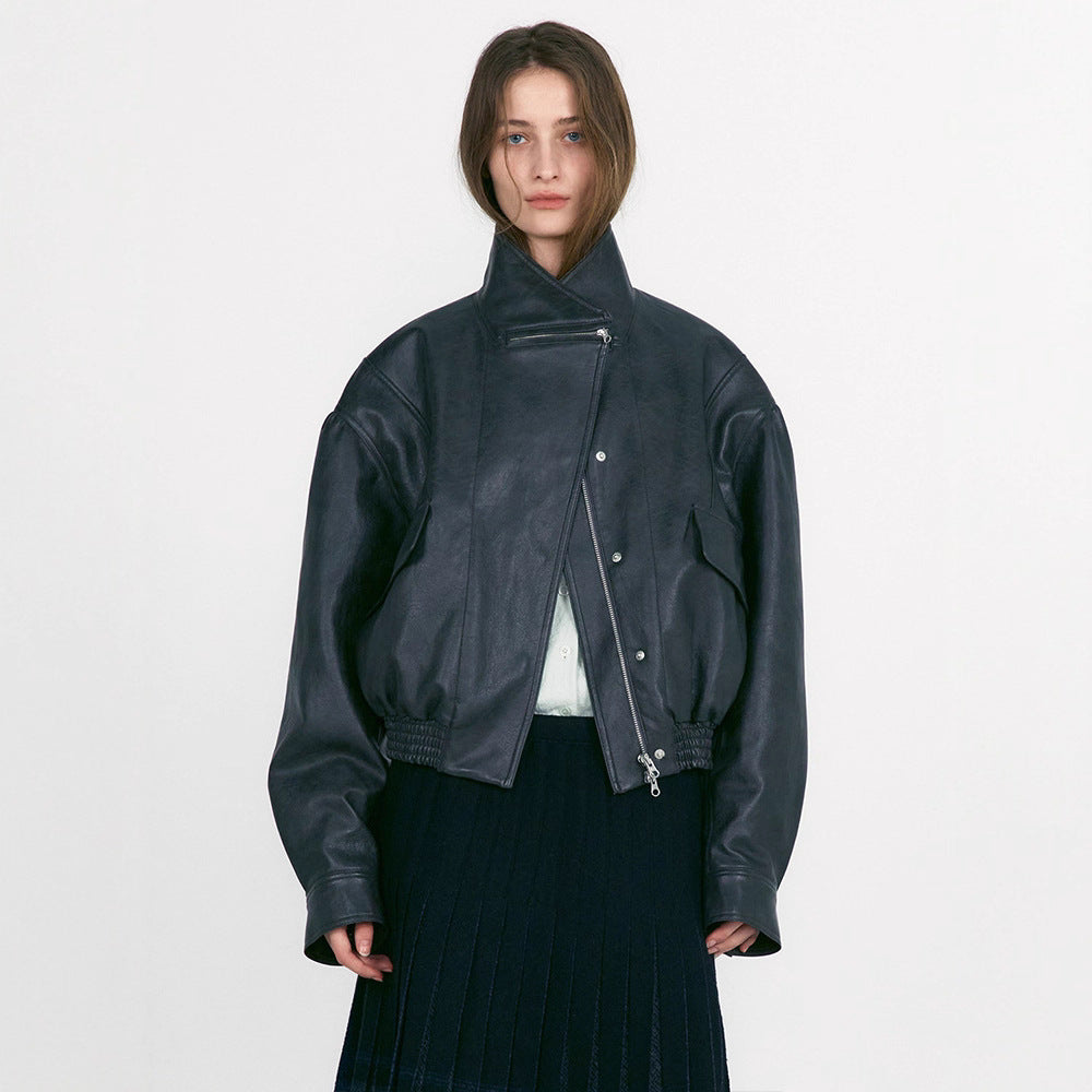 Dame lærjakke i oversized stil med praktiske lommer Skjora
