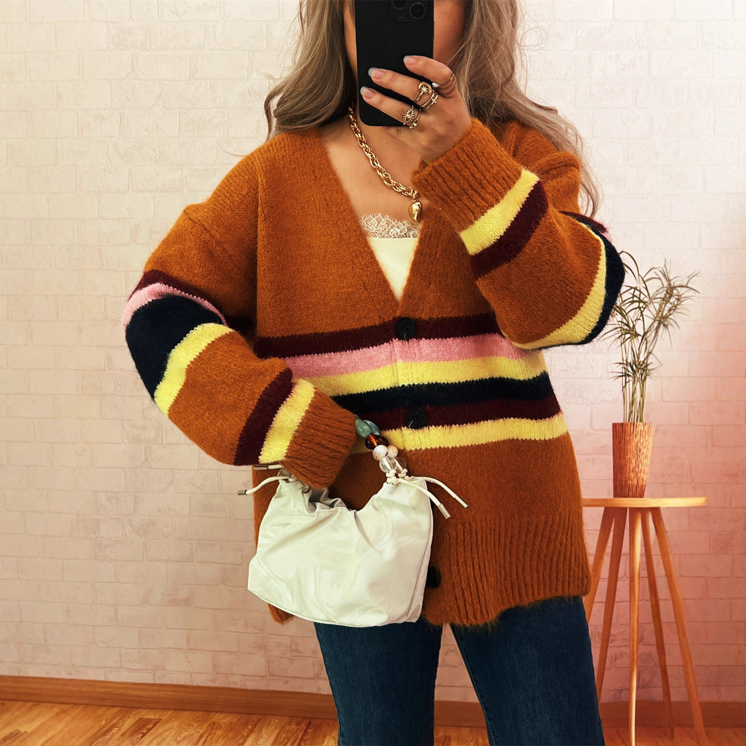 Dame koselig cardigan med elegante striper Skjora