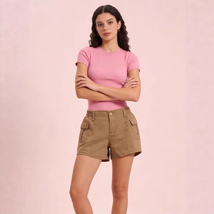 Dame Cargo-shorts med funksjonelle sidelommer og elastisk belte Skjora
