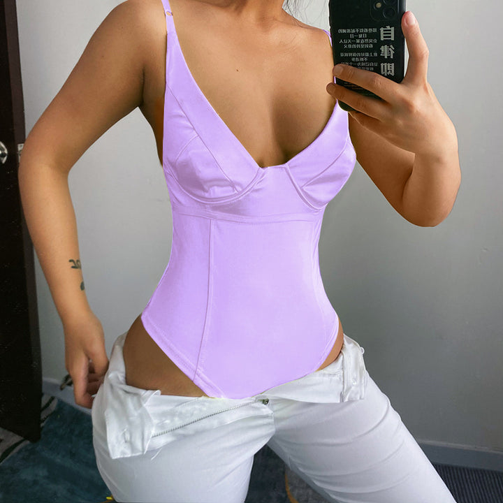 Dame Satin-Bustier-Top med dyp V-hals og elegant passform Skjora