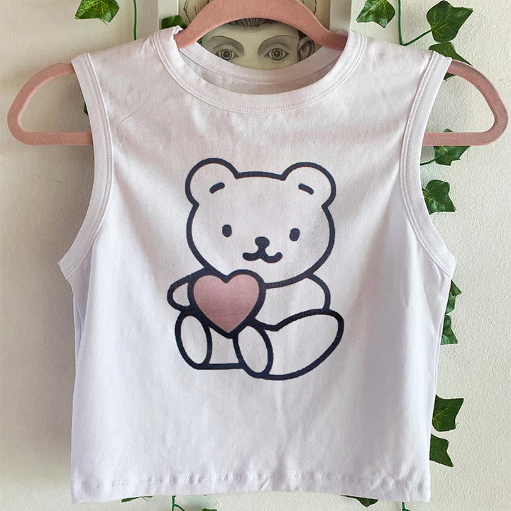 Dame ermeløs tanktop med søtt bjørnemotiv Skjora