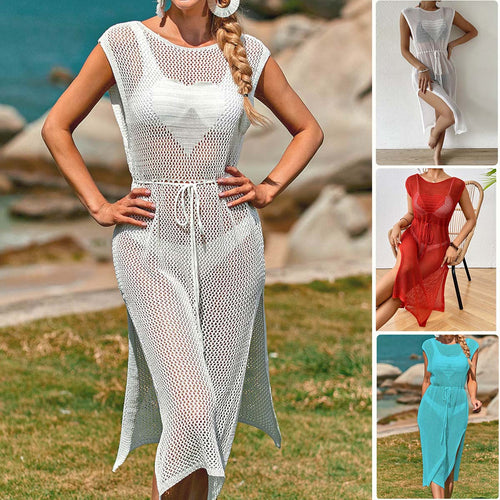 Damer heklet strandkjole med elegant splittdesign Skjora