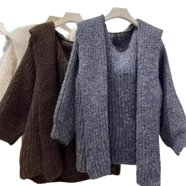 Kvinne Cozy Oversized Hoodie-Kardigan med Dyp V-Hals og Løs Passform Skjora