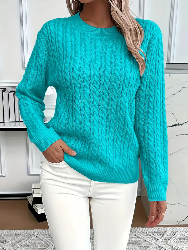 Women's Knitted Sweater with Elegant Cable Design Skjora