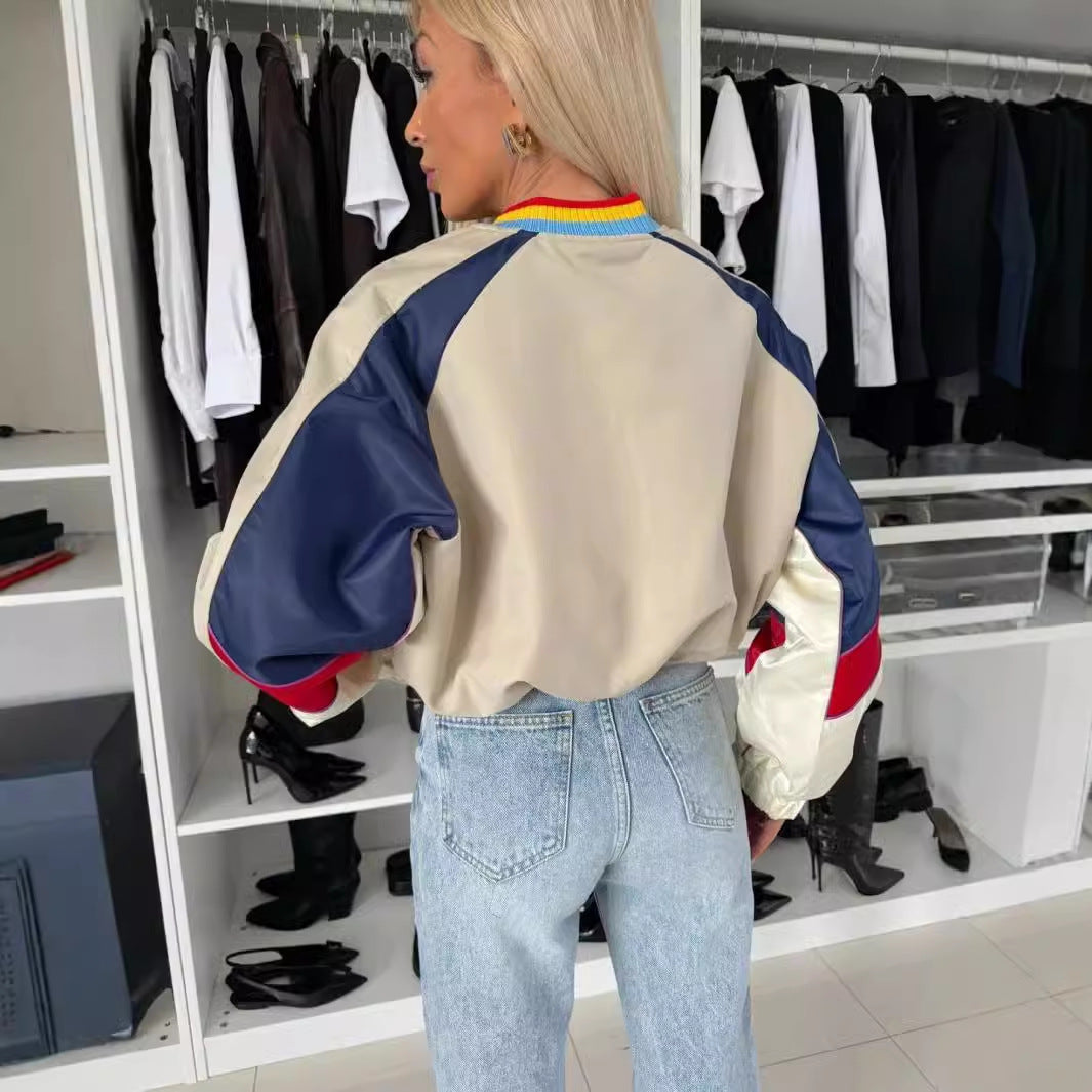 Kvinnens sporty bomberjakke med fargeblokkdesign og elastiske mansjetter Skjora