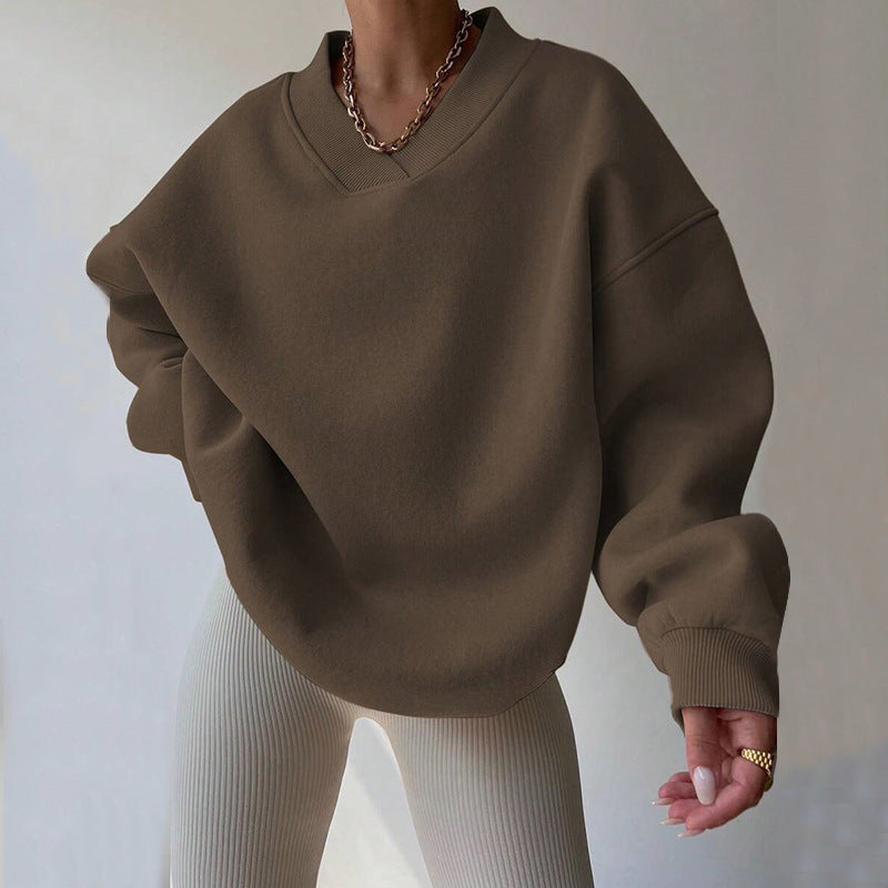 Damer Oversized Sweatshirt med V-hals og brede manchetter Skjora