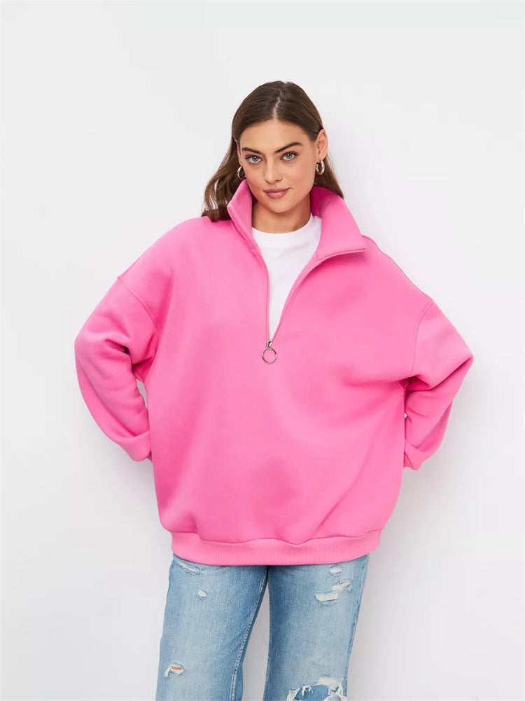 Dame Oversized Hoodie med Høy Krage og Glidelås Skjora