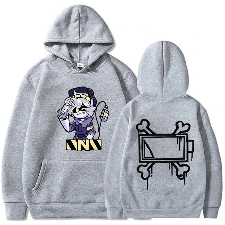 Dame hoodie med kreativt tegneseriemotiv Skjora