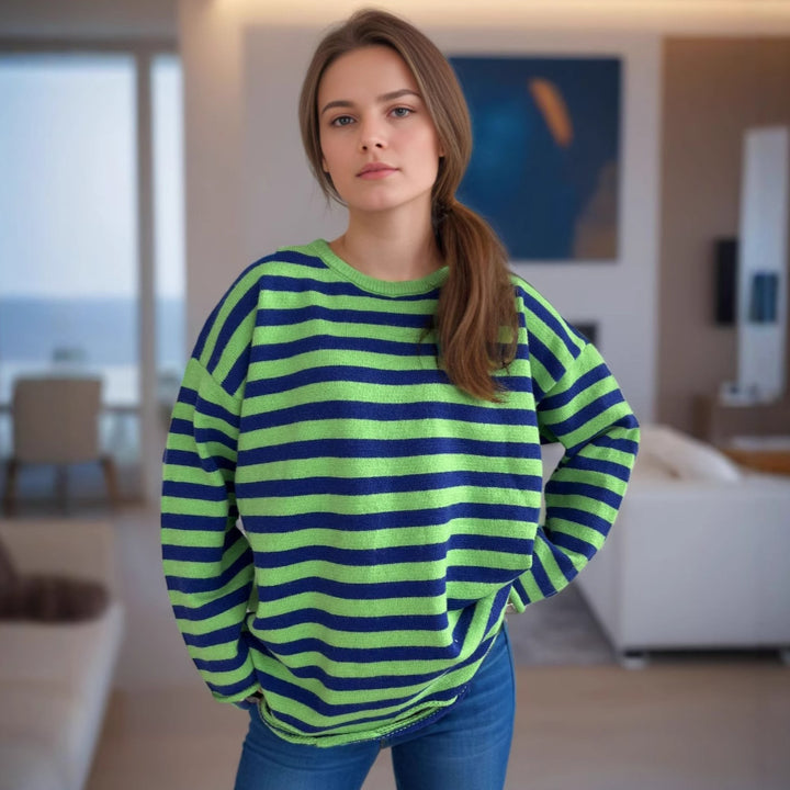 Dame strikket oversized genser med avslappet stripemønster Skjora