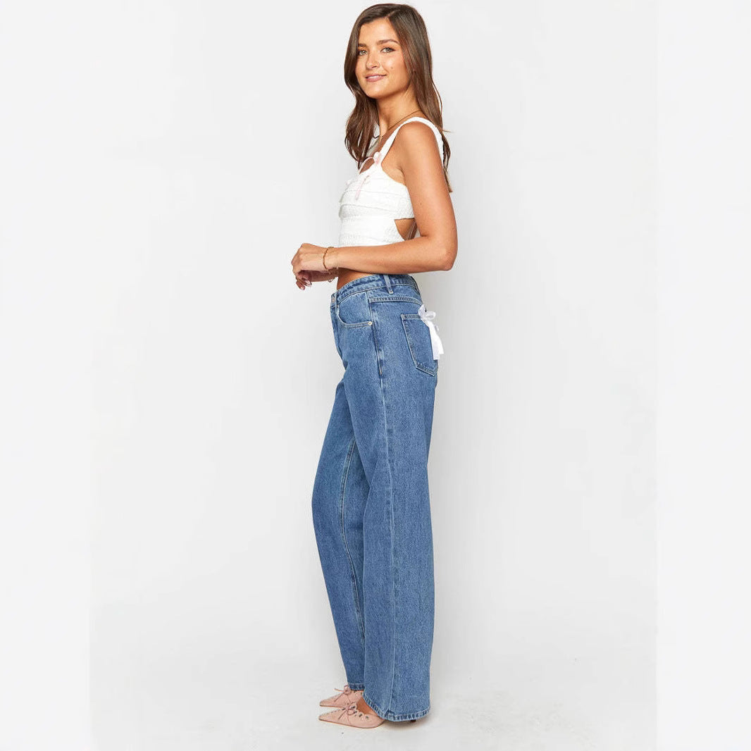 Dame Høy midje jeans med vidde ben og klassisk snitt Skjora