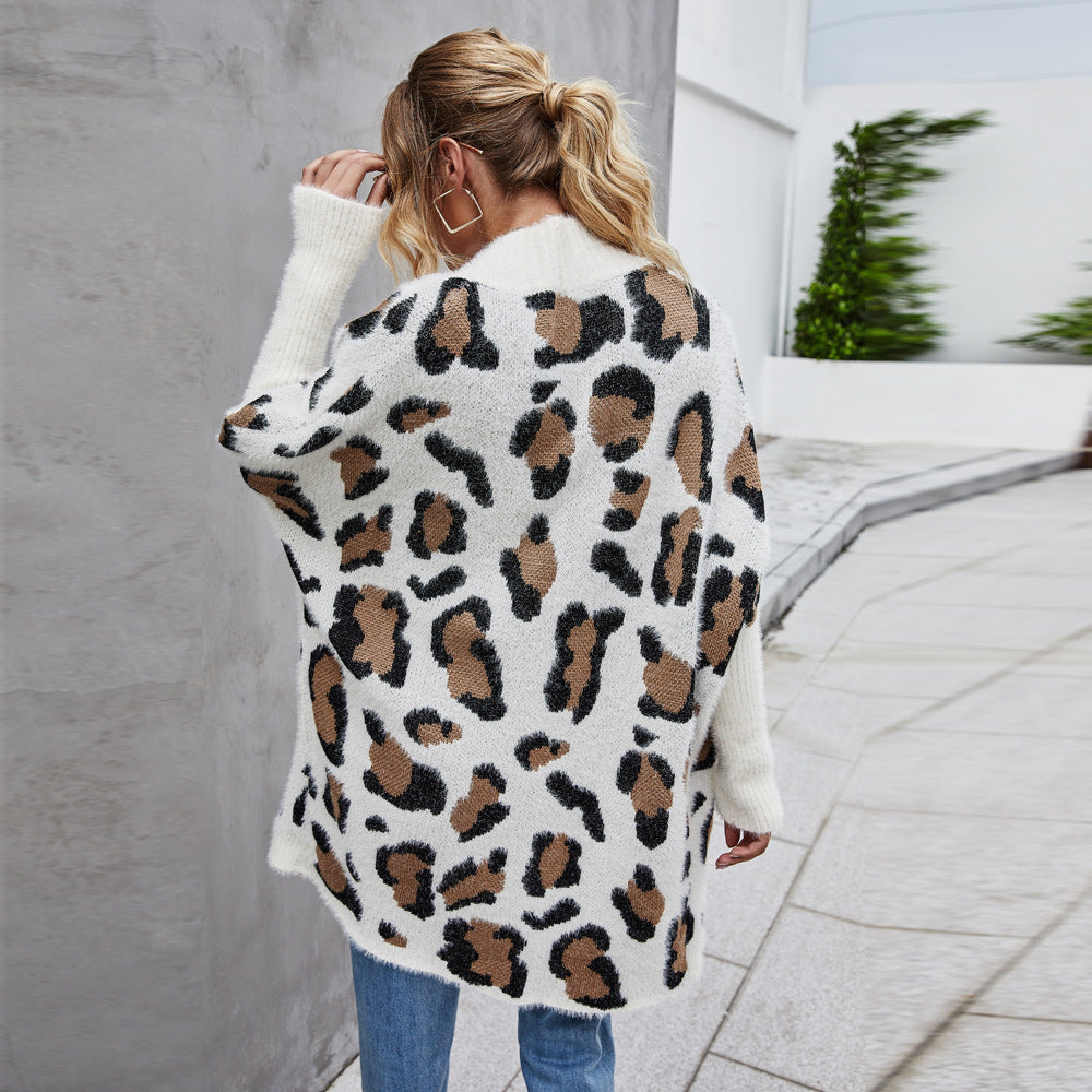 Damer koselig cardigan med trendy leopardmønster Skjora