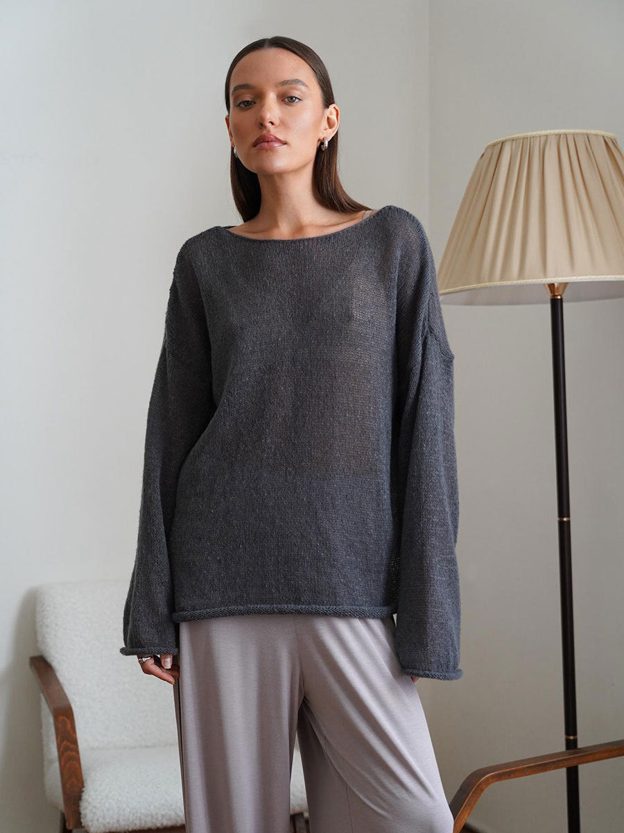Damer casual genser med brede ermer og fin åpenstrikk design Skjora