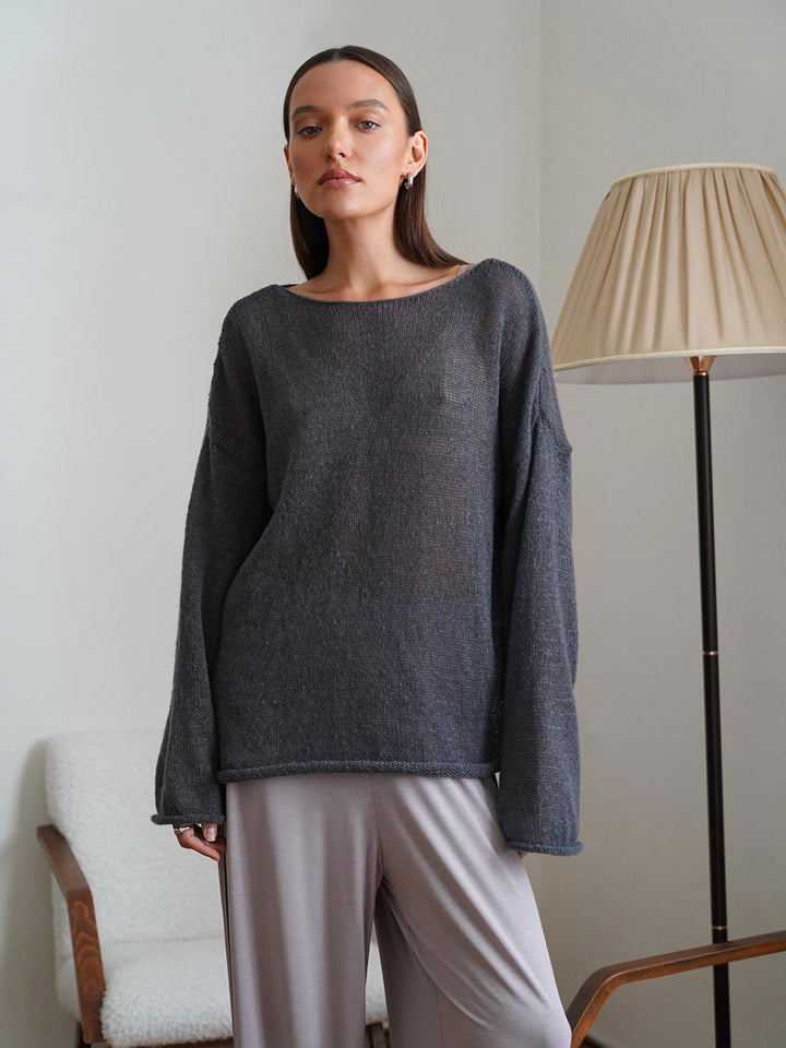 Damer casual genser med brede ermer og fin åpenstrikk design Skjora