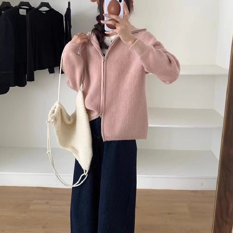 Damecardigan med festet glidelås og oversized snitt Skjora
