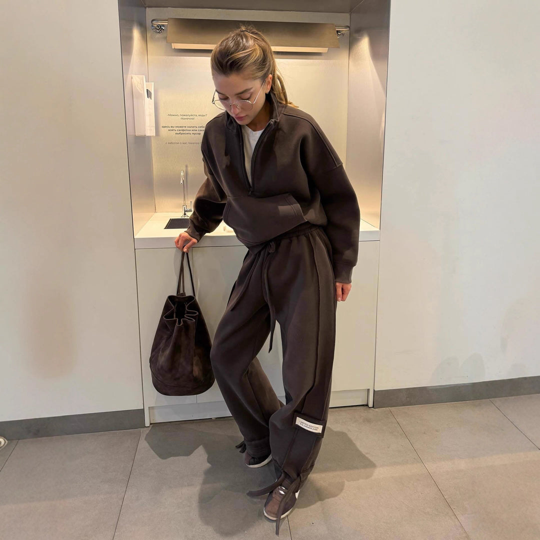 Kvinner Casual Overdimensjonert Lounge Genser Jakke og Joggebukse Sett Skjora