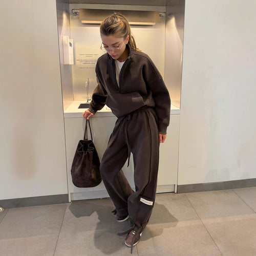 Kvinner Casual Overdimensjonert Lounge Genser Jakke og Joggebukse Sett Skjora