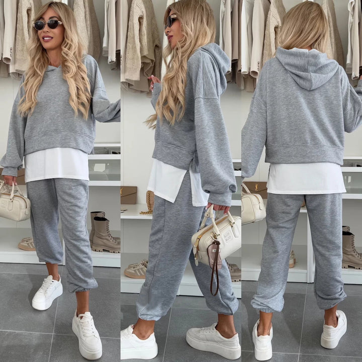 Damene casual hoodie og joggers sett med praktiske lommer og elastisk midje