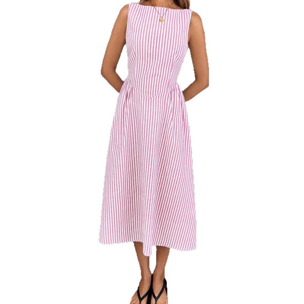 Damer Elegant Midi-Kjole i Stripemønster Skjora