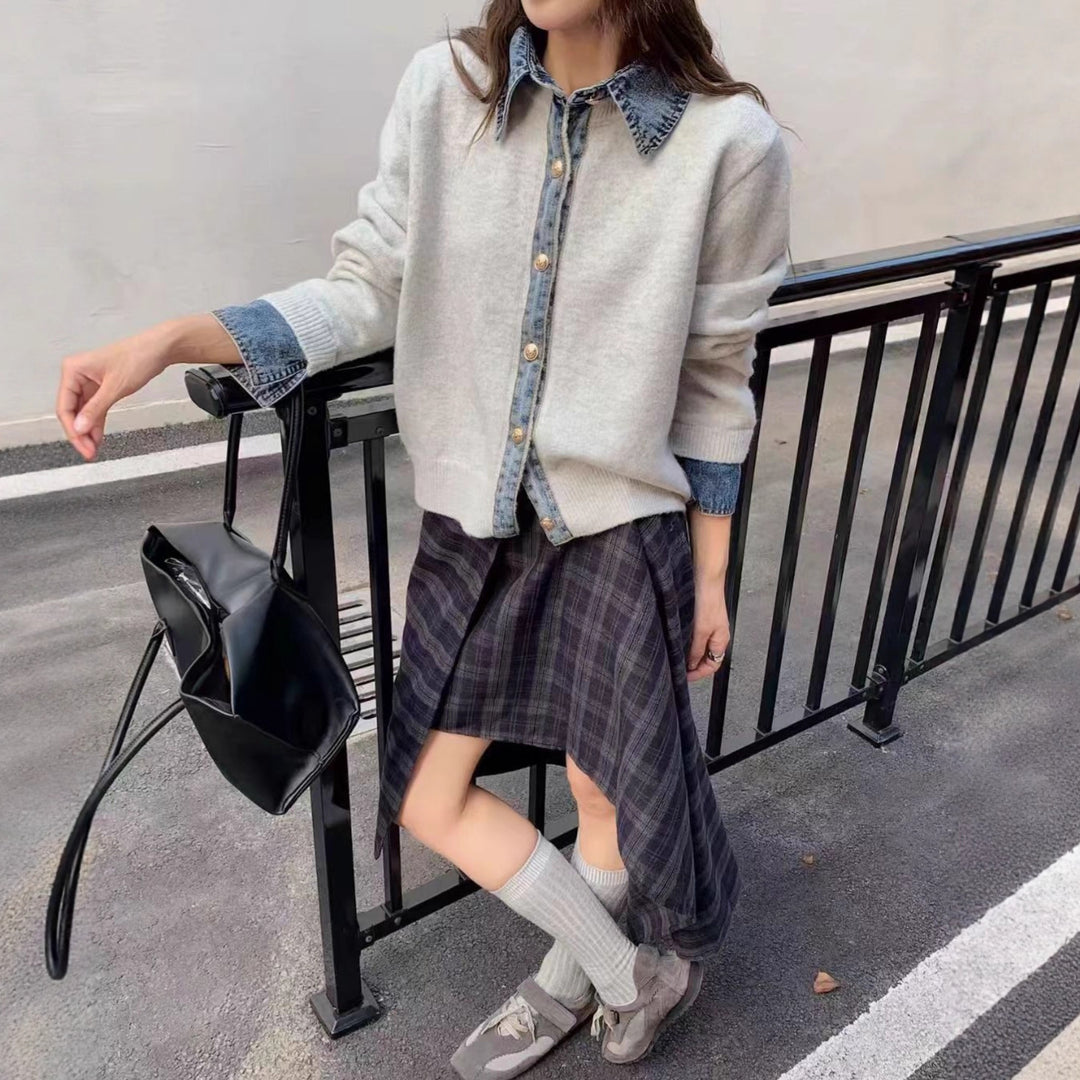 Dames fashionable cardigan med innovativ krage og elegante knappdetaljer Skjora