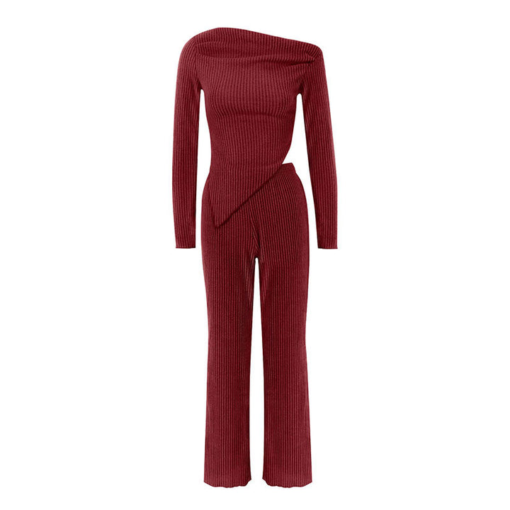 Dame figurnær jumpsuit med asymmetrisk utringning og lange ermer Skjora