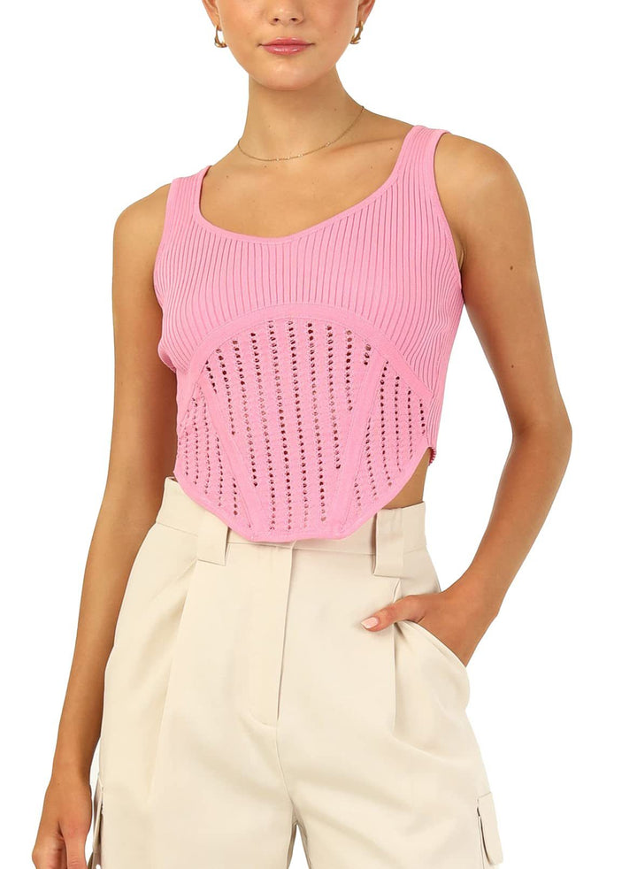 Dame Crop-Top med strukturert nettlook og høy utskjæring Skjora