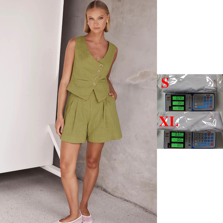 Dame Fritid To-delt med Korte Ermer Bluse og Shorts Skjora