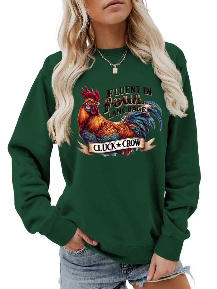 Dame sweatshirt med humoristisk kyllingmotiv og behagelig passform Skjora