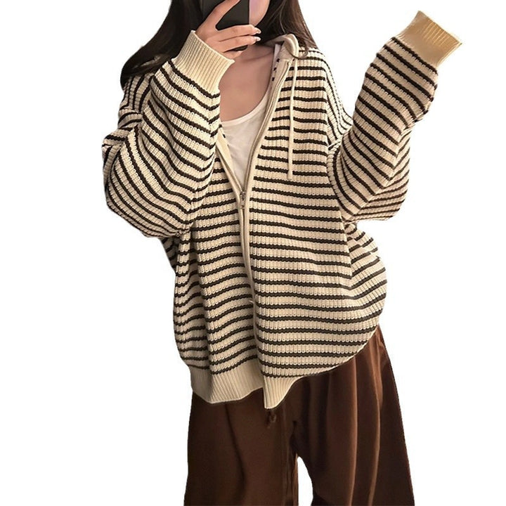 Dame Oversized Cardigan med Glidelås og Hette Skjora