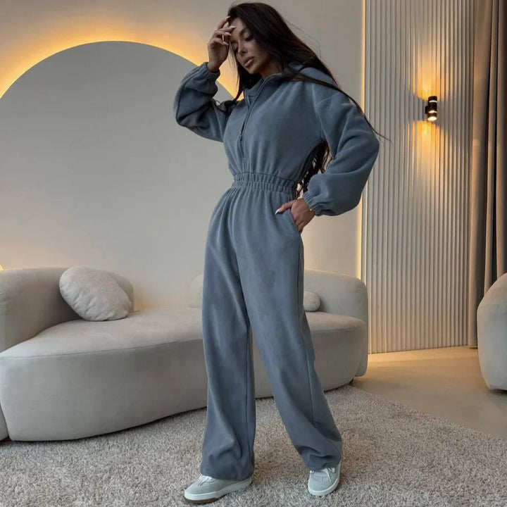 Damer fleece overall med halv glidelås og elastisk midjebånd Skjora