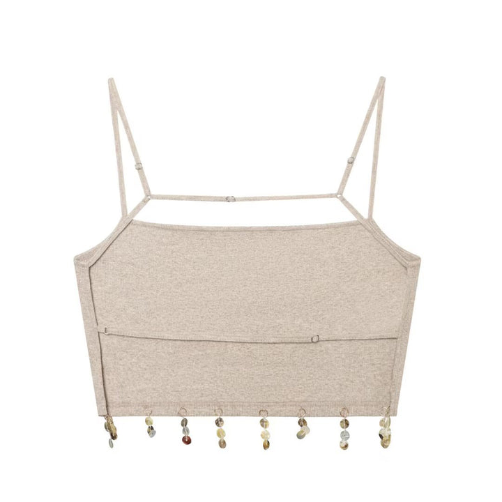 Dame Cropped Top med delikate stropper og glitrende kant Skjora