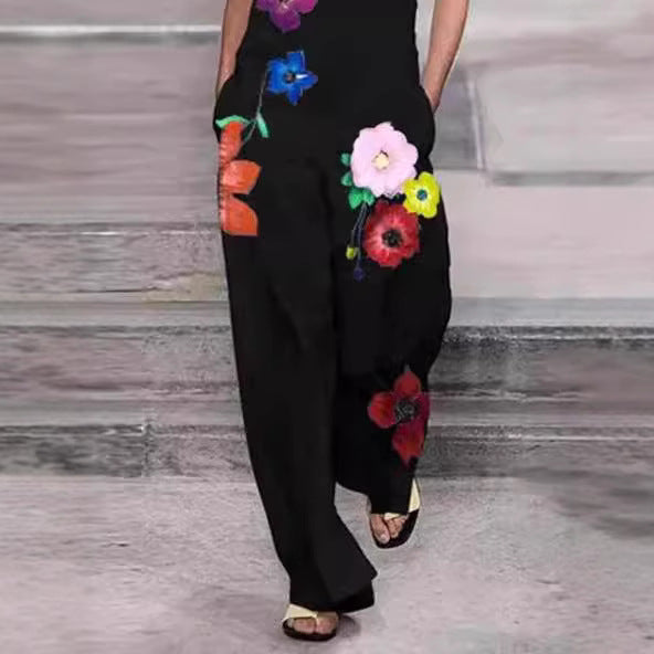 Damen Trendy Jumpsuit med blomstermotiv og praktiske lommer Skjora